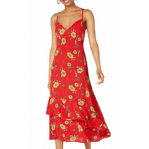 red tiered ruffle dress