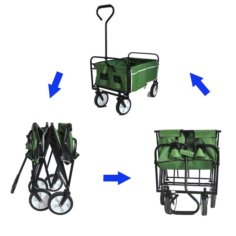 Folding Wagon Garden Shopping Beach Cart ,Grass Green