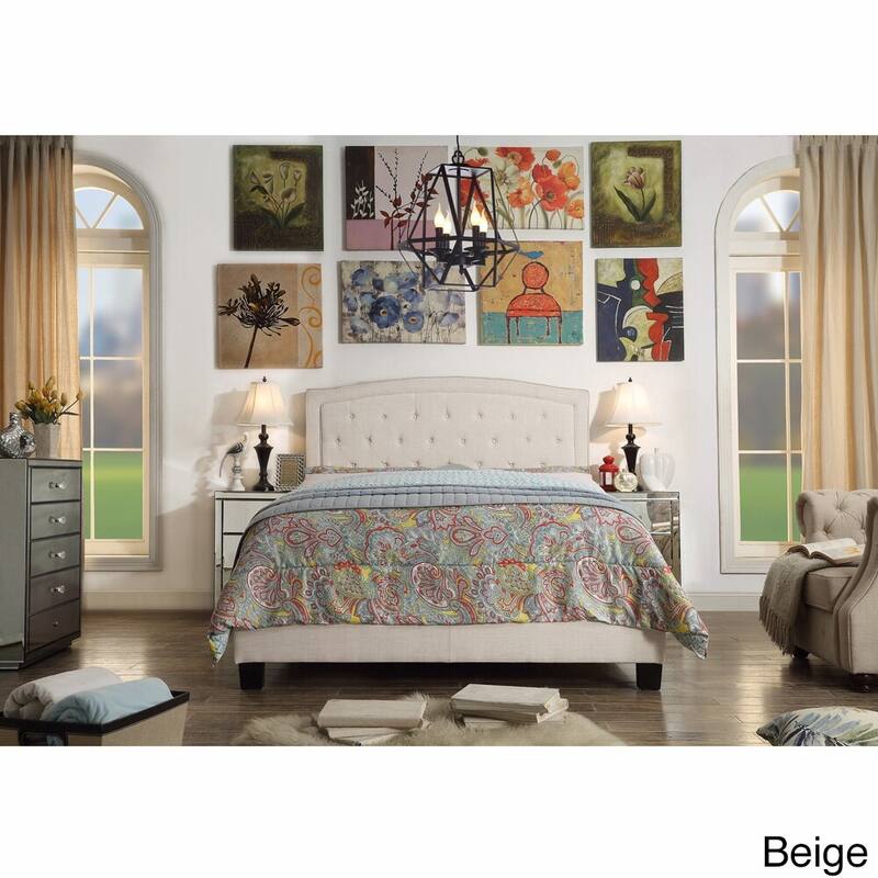 Moser Bay Home Aletheia Tufted Upholstered Bed, Solid Wood Platform Bed - Beige - Full