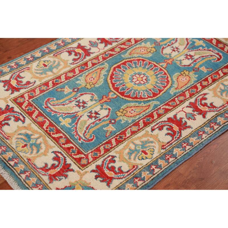 Blue Kazak Foyer Rug Hand-Knotted Wool Carpet - 2'8"x 4'2"