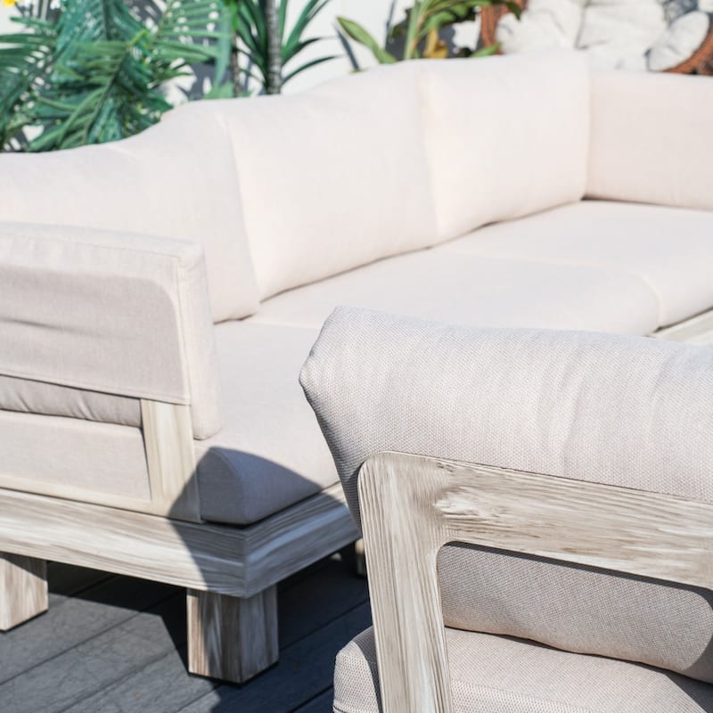 Patio Aluminum Sofa Set with Sponge-filled Cushion and Coffee Table