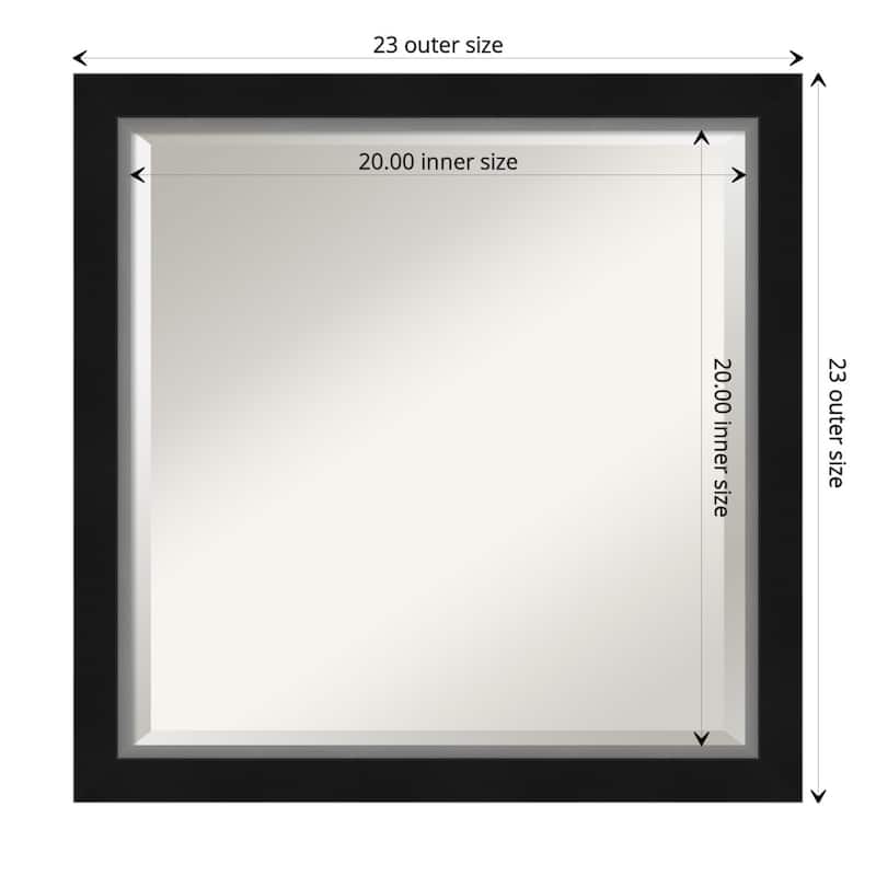 Beveled Bathroom Wall Mirror - Eva Black Silver Narrow Frame - Outer Size: 23 x 23 in