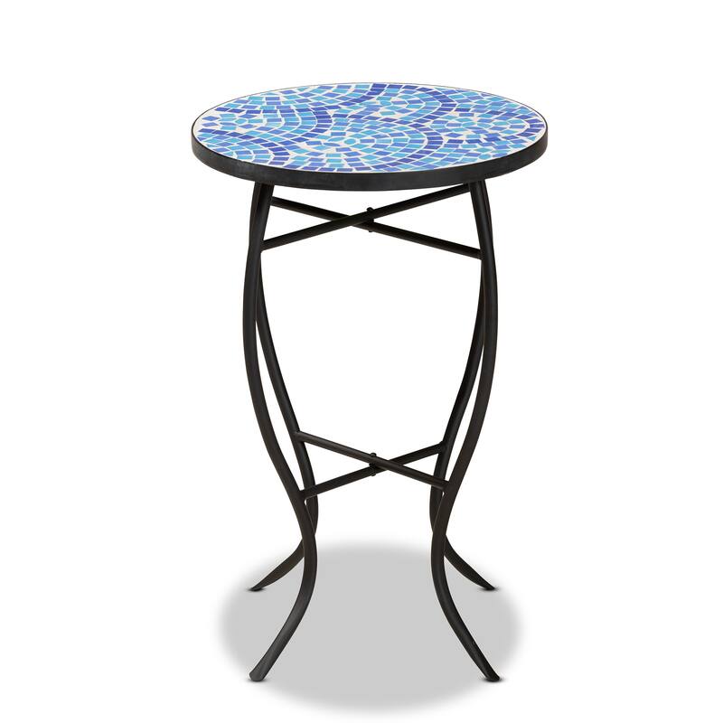 Gaenor Modern and Contemporary Black Metal and Blue Glass Plant Stand
