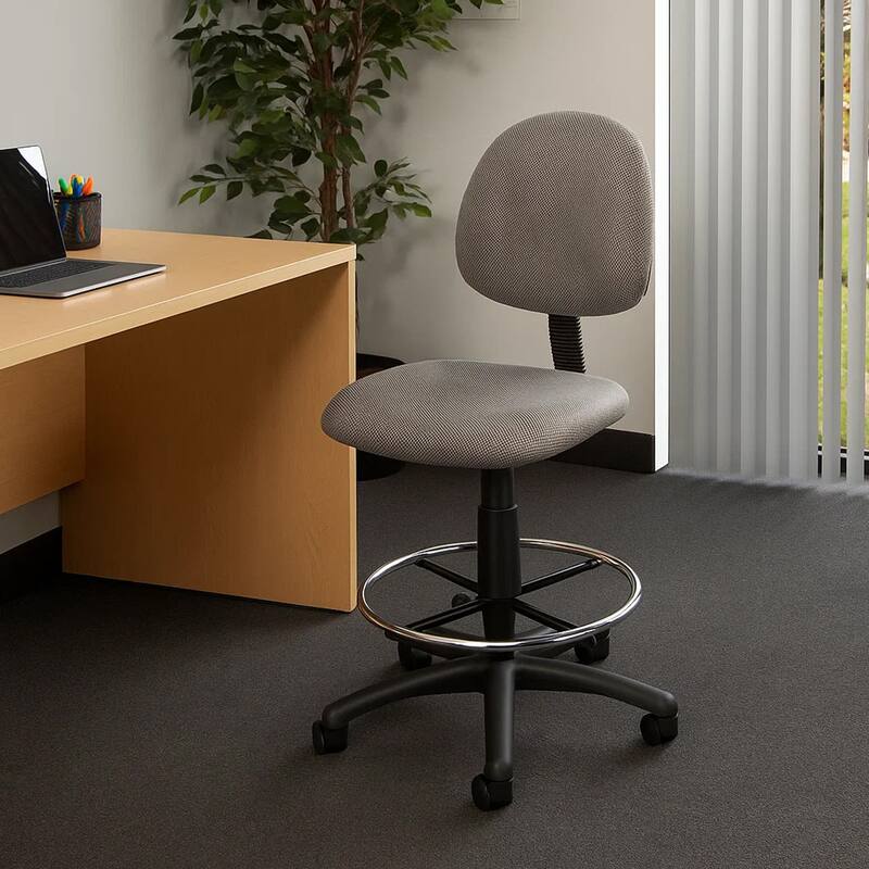 Jea Drafting Stool Chair, Gray Tweed, Contoured Back and Footring