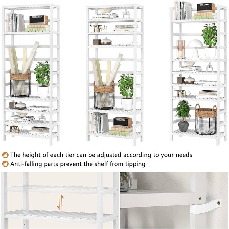 Free Standing Bamboo Bookshelf Organizer,Thick Bookcase Storage Shelving,Rust Resistance,Easy Assemble