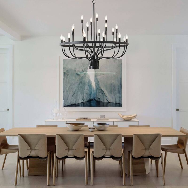 French Country Candle Chandelier Black/Gold Large Wagon Wheel Pendant Lighting