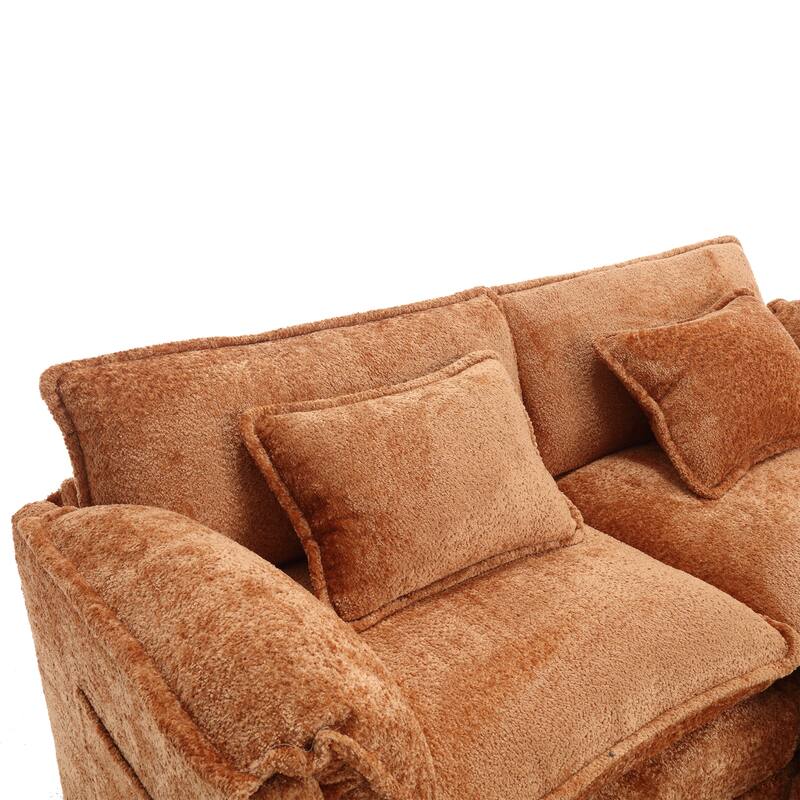 76'' Oversized Chenille Loveseat Sofa with Movable Ottoman Small Sofa for Apartment