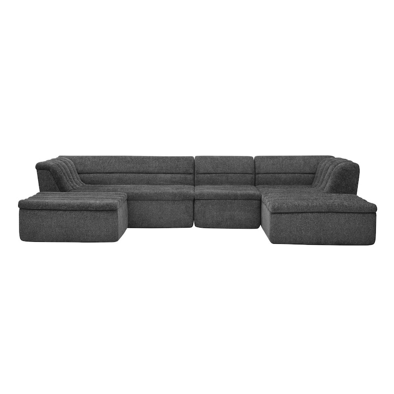 135" U-Shaped Modular Chenille Upholstered Sectional Sofa with Ottoman, No Pillows Included