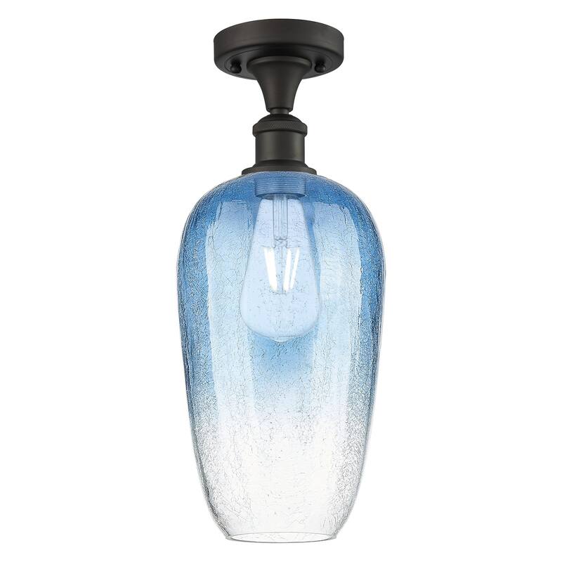 Innovations Lighting 516-1C-16-7 Brookhaven Flute Semi-Flush - Oil Rubbed Bronze / Sapphire Blue