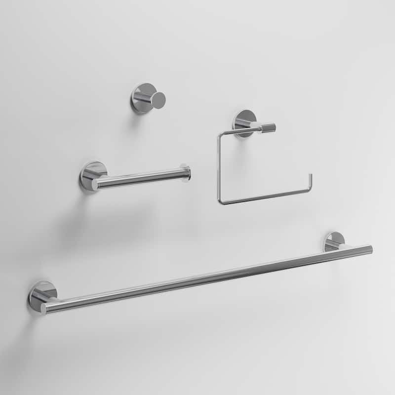 VIGO Elan 4-Piece Bathroom Hardware Accessory Set with 24 in. Towel Bar, Toilet Paper Holder, Hand Towel Holder, Hook - Chrome