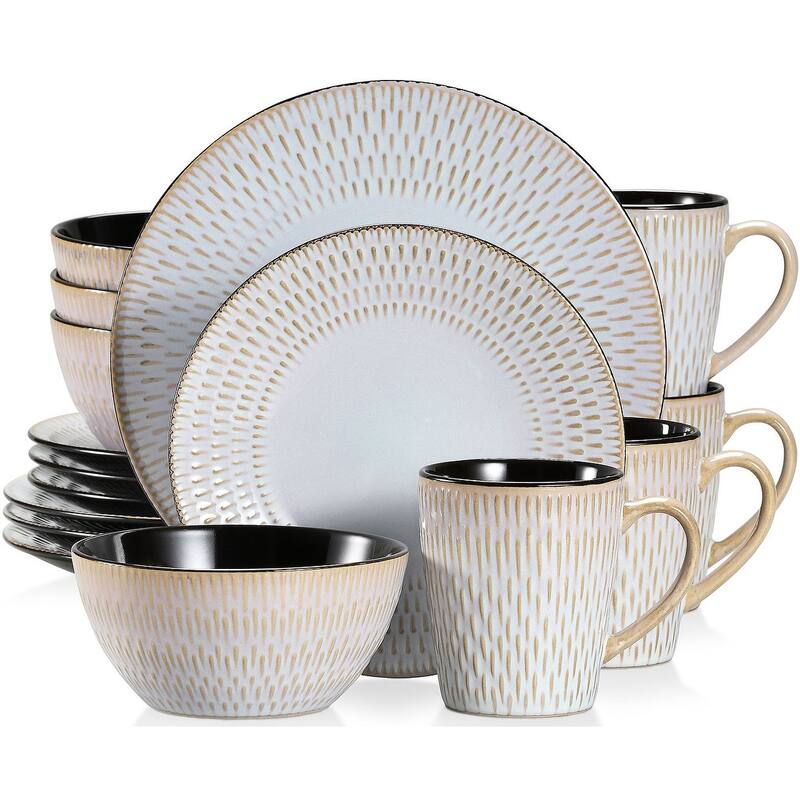 vancasso Embossed Stoneware 16-Piece Dinnerware Set, Service for 4