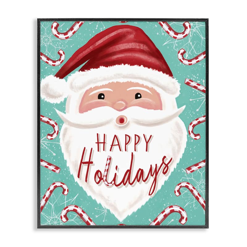 Stupell Jolly Santa & Candy Canes Framed Giclee Art Design By Elizabeth Tyndall - 16 x 20 - Black