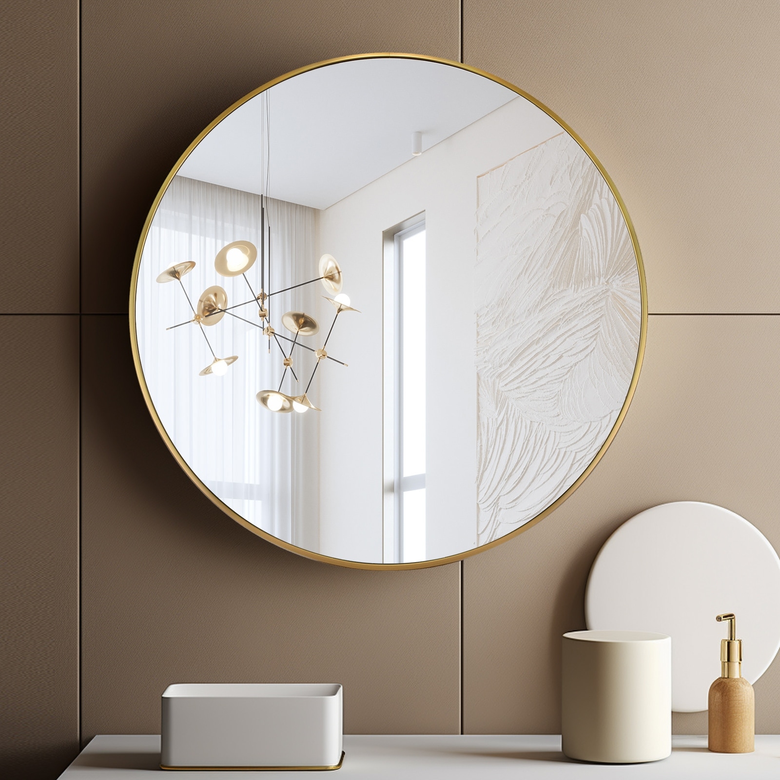 WallBeyond Round Modern Mirror with Aluminum Frame