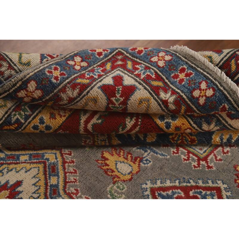 Geometric Kazak Area Rug Hand-Knotted Living Room Wool Carpet - 6'8" x 9'7"