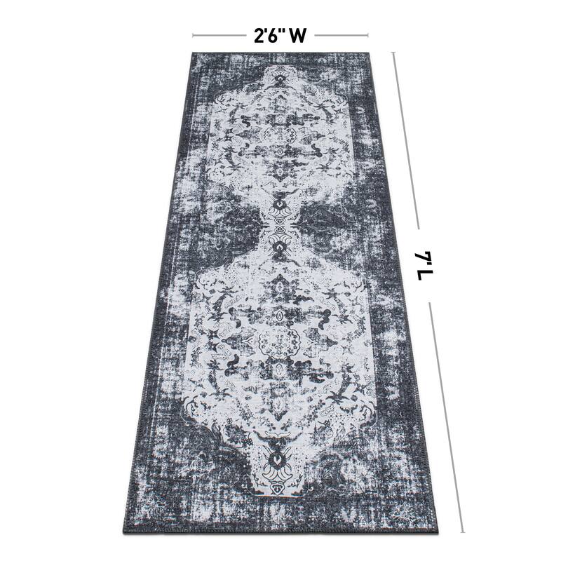 Vintage Distressed Medallion Machine Washable Area Rug