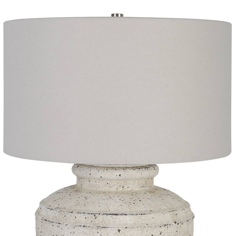 Distressed Stone Table Lamp with Drum Shade - 24.5" - White