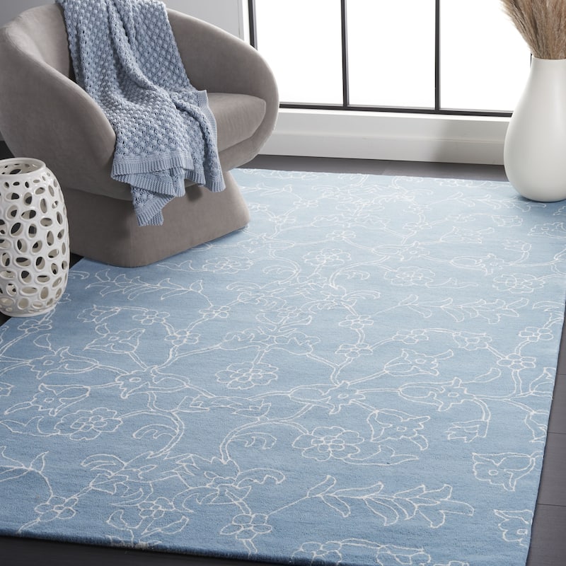 SAFAVIEH Handmade Fifth Avenue Timmie Floral New Zealand Wool - 6' x 9' - Blue/Ivory