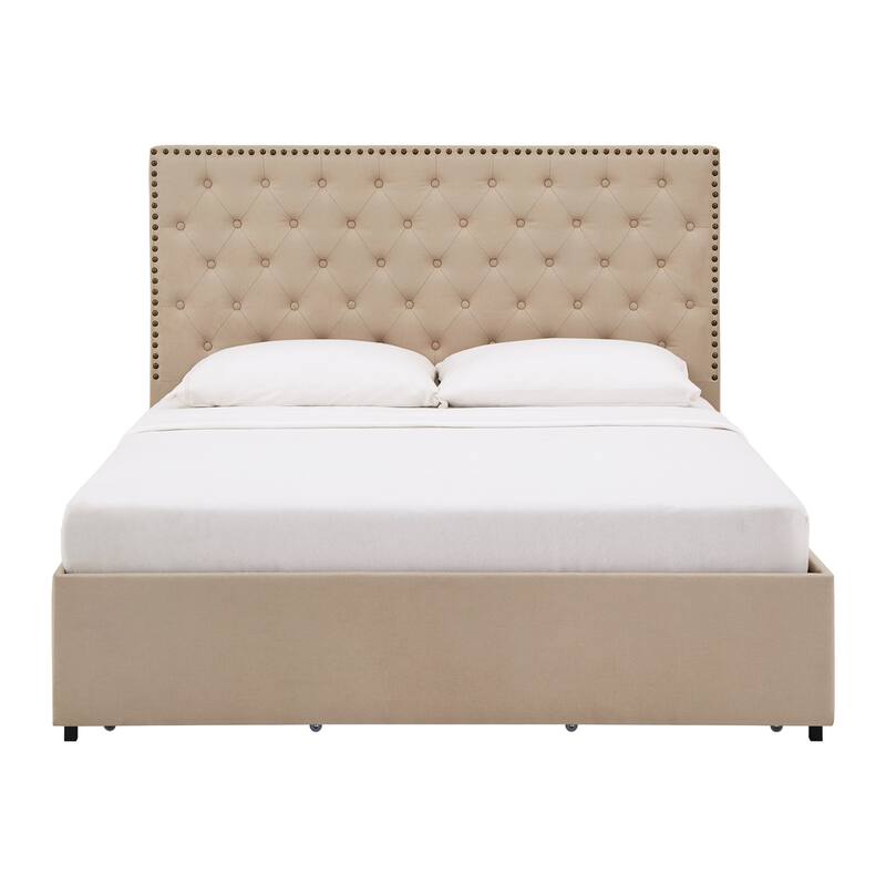 Arlert Nailhead Linen Headboard Storage Platform Bed by iNSPIRE Q Classic