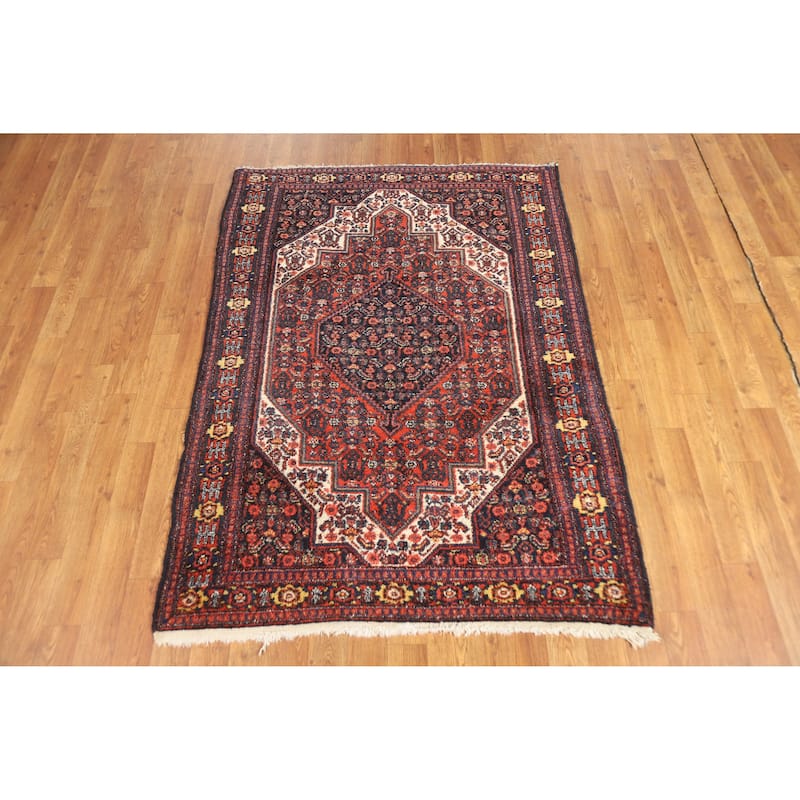 Hand Knotted Oriental 100% Wool Carpet Traditional Medallion Oranges & Rust Senneh Area Rug - 5' 0'' X 3' 7''
