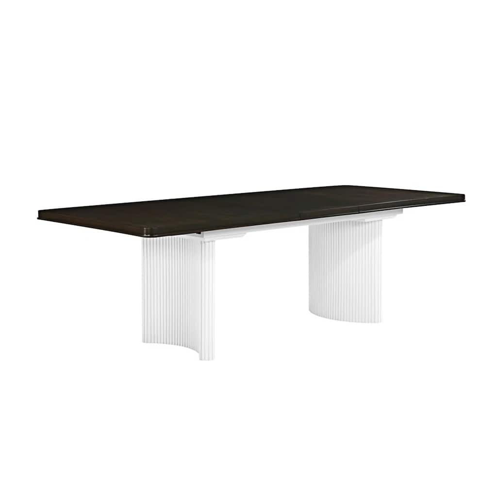 Rectangular Wooden Dining Table with 1 Leaf in White and Brown - White/Brown