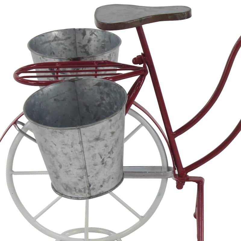 Red Metal Indoor Outdoor Bike Indoor Outdoor Plantstand with Basket and Saddle Bag Planters - 31 x 15 x 23Round