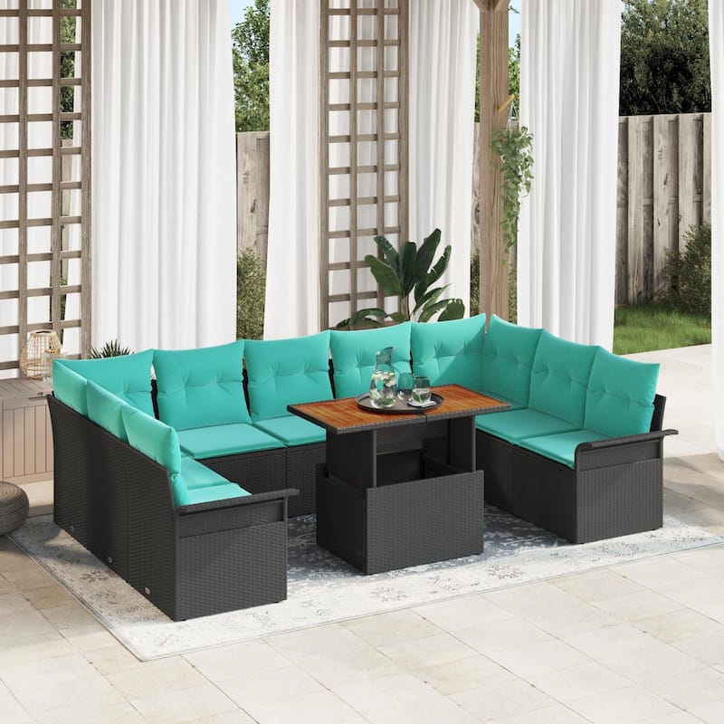 vidaXL 10 Piece Garden Sofa Set with Cushions - 113.8×73.8×27.2 - Black