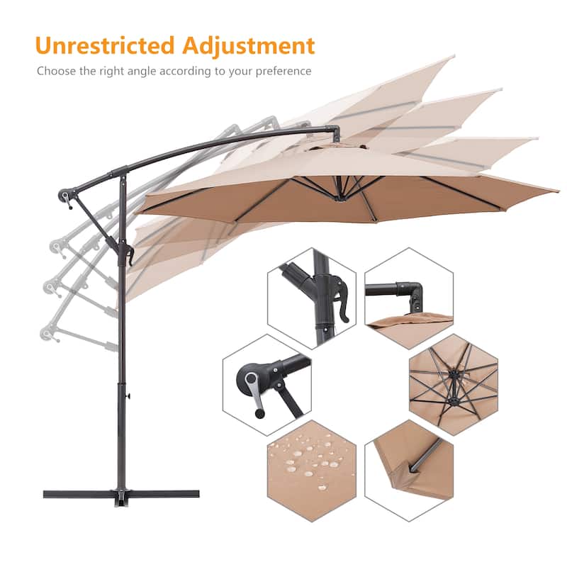 Clihome 10Ft Outdoor Crank Cantilever Patio Umbrella Without Base