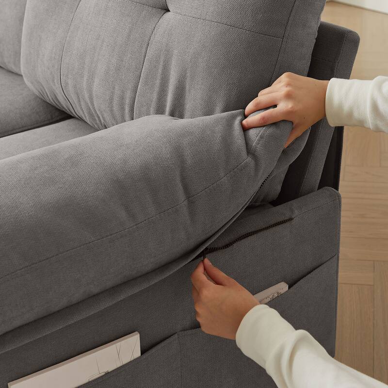 84.45" Wide Sectional Sofa with Ottoman & Side Storage Bags