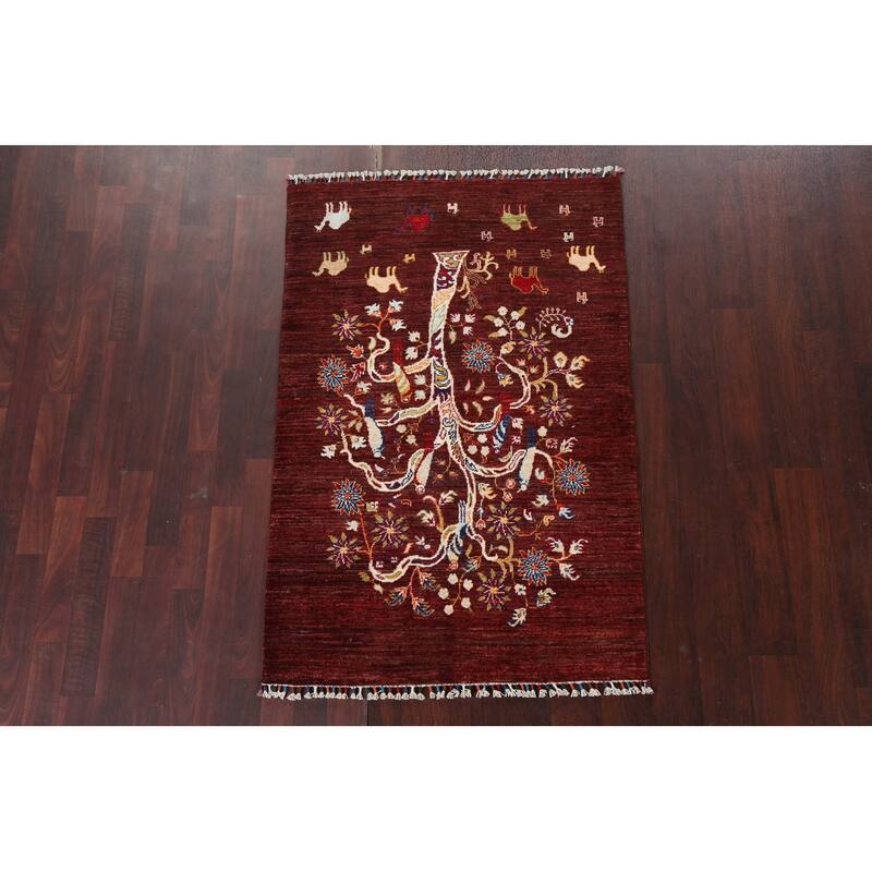 Vegetable Dye Tree Of Life Tabriz Oriental Area Rug Hand-knotted Wool - 3'3" x 5'1"