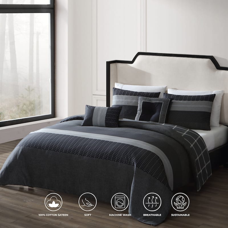 Bebejan Kyle Black 100% Cotton 5-Piece Reversible Comforter Set