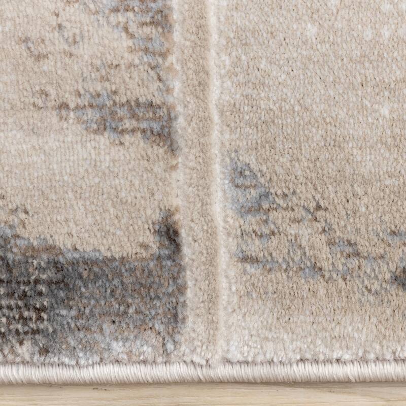 Cream Beige Grey Abstract Area Rug, 5'3" x 7'7"