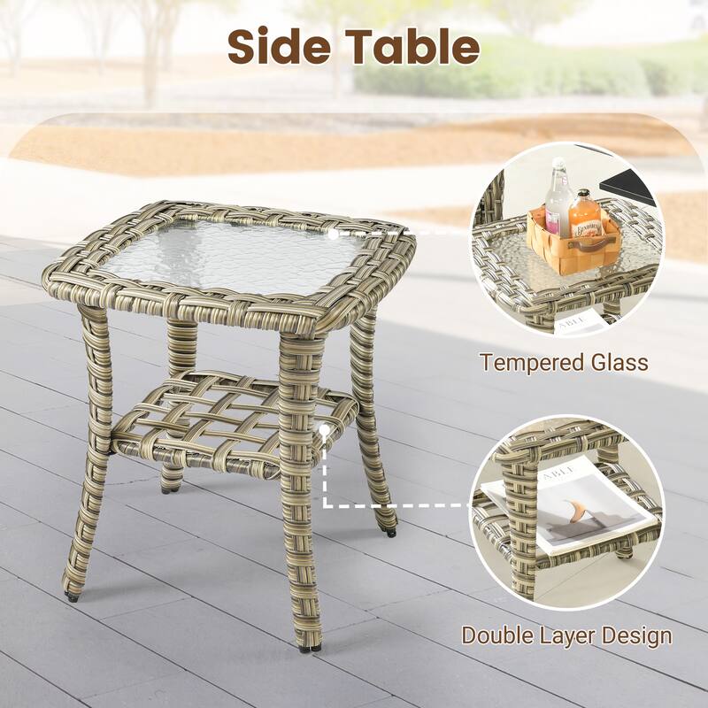 HOOOWOOO 9-piece Wicker Outdoor Patio Furniture Fire Pit Set with Swivel Chairs