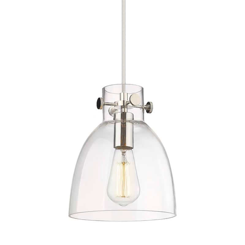 Innovations Lighting 410-1PS-10-8 Newton Bell Pendant Newton Bell 8" - Polished Nickel / Clear