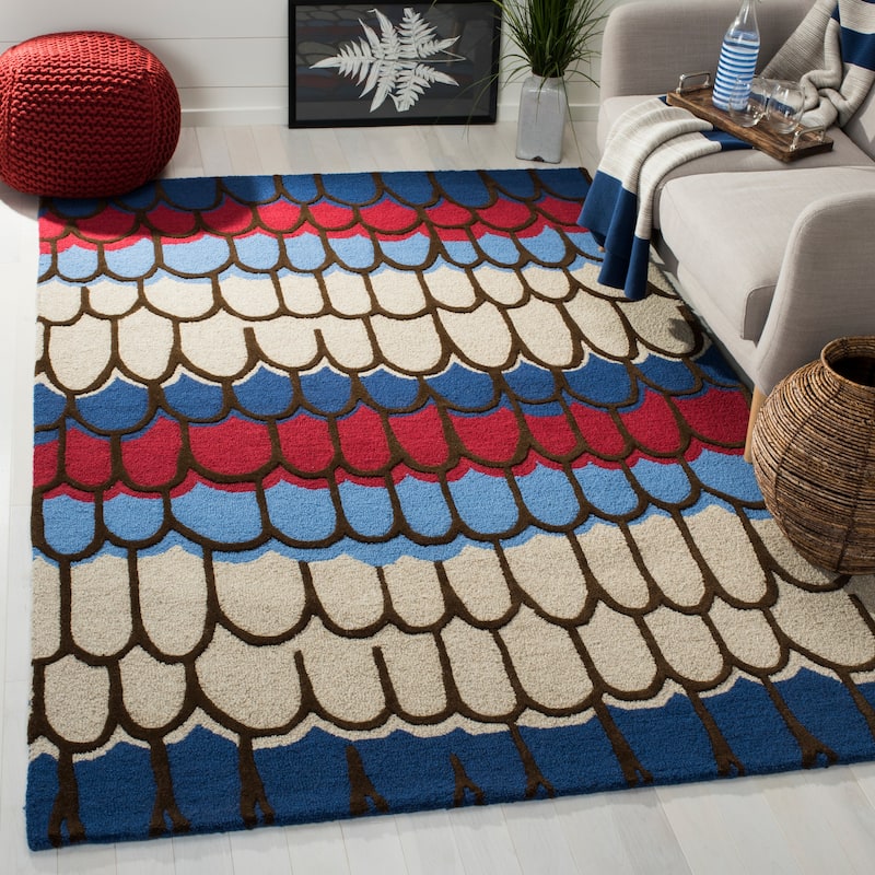 SAFAVIEH Handmade Children's Doodle Pieta Blue/ Beige New Zealand Wool - 3' x 5' - Blue/Multi - Runner/Rectangle