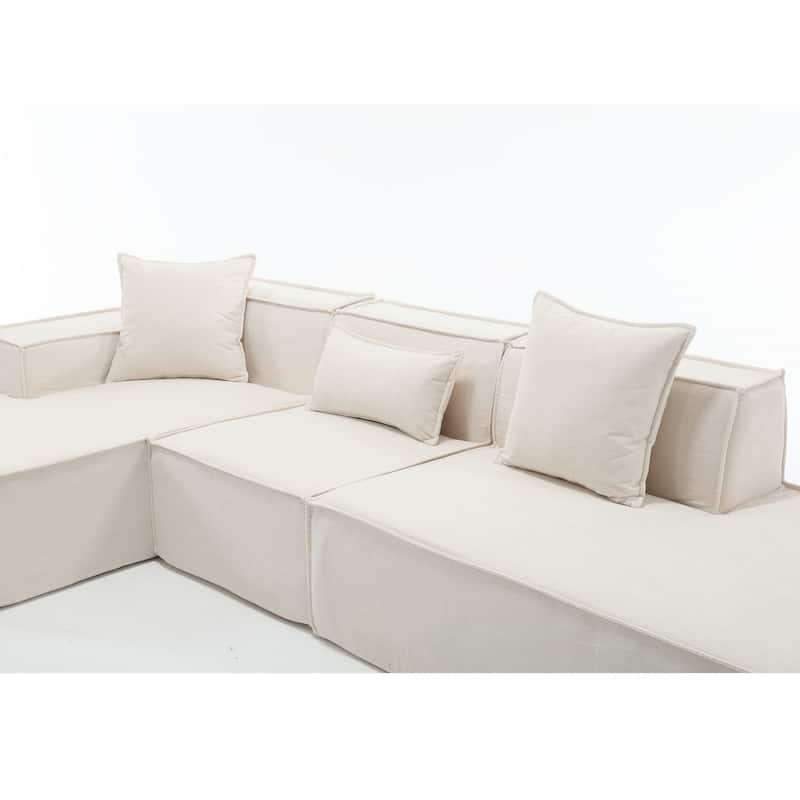 129.5" Minimalist L-Shaped 4-Seater Sofa Set with Chaise