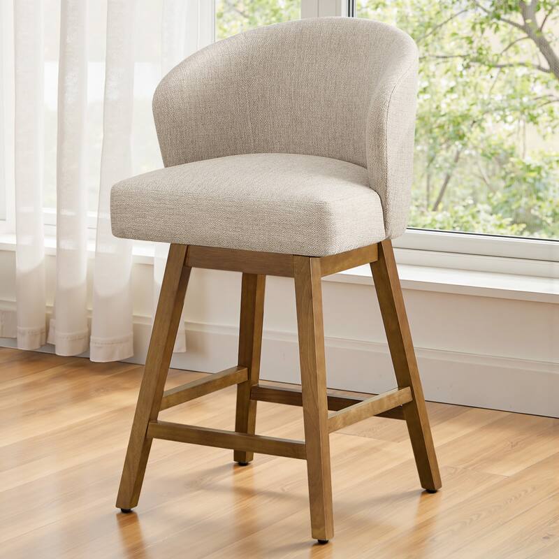26 Inch Upholstered Swivel Counter Height Bar Stools with Back and Solid Wood Frame - 37.8"H x 20.9"W x 21.3"D