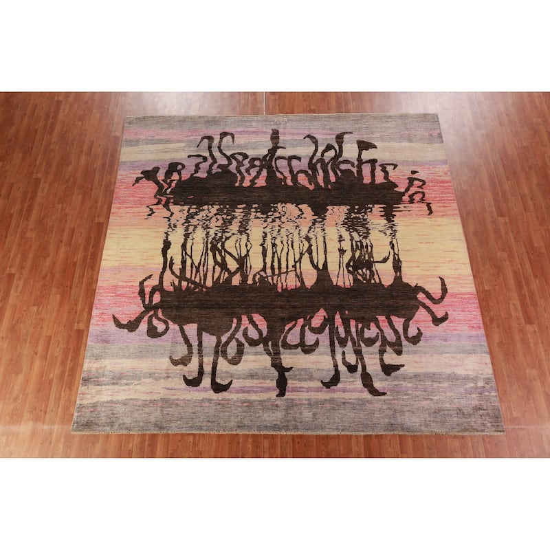 Hand Knotted Oriental 100% Wool Carpet Traditional Animal Pictorial Multi-Colored Art Deco Area Rug - 9' 11'' X 10' 1''