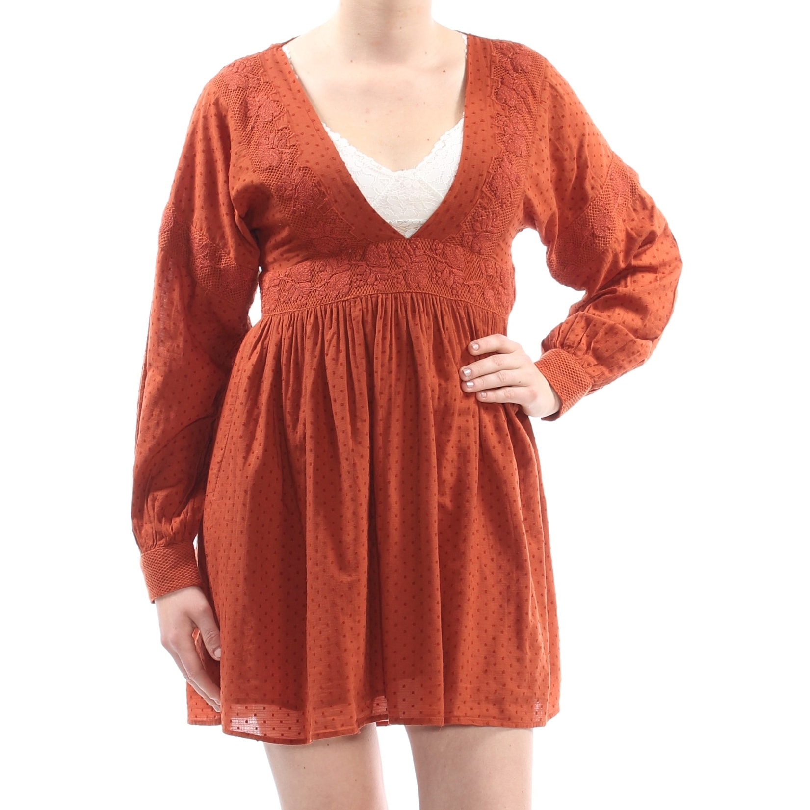 Shop Free People Orange Long Sleeve Mini Dress Size S On Sale