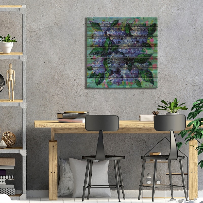 Blue Hydrangeas Print On Wood by Mona Edulesco - Multi-Color