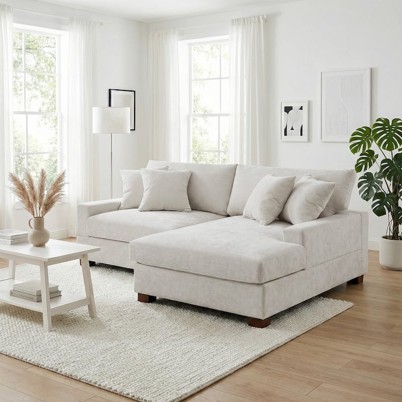 Modern Oversized Chenille Modular Sectional Sofa With Chaise - Off-White/2 Piece - Right Facing