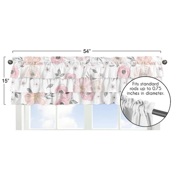 Pink and Grey Watercolor Floral Window Curtain Valance - Blush Gray ...