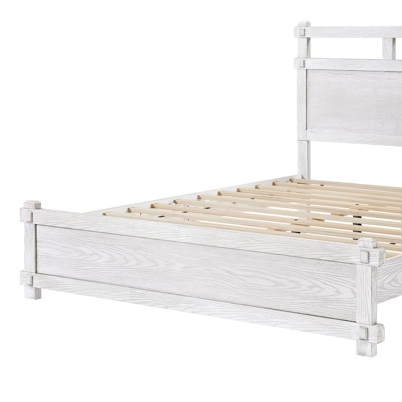 Christopher Knight Home - Farmhouse Platform Bed Frame with 2-Tier Headboard & Solid Wood Slat Support, No Box Spring Required