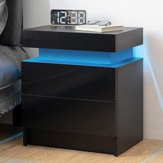Hommpa Modern Matte LED Nightstand Bedside Table with 2 Drawers Black ...