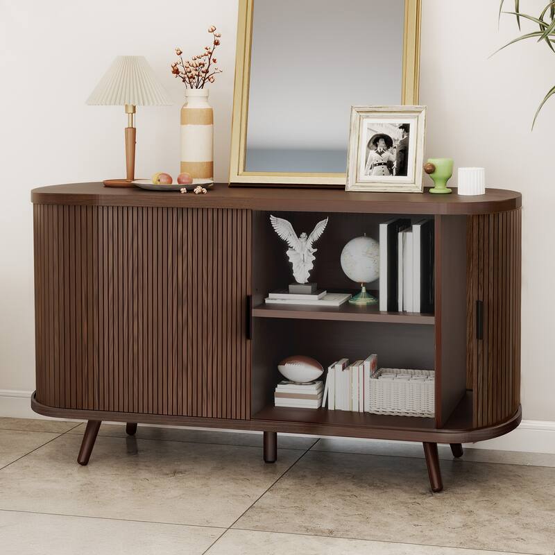 Moasis 54.3" Wide Sideboard Buffet Cabinet with Curvy Edge Accent Storage&Sliding Door