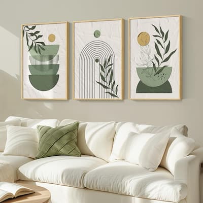 Framed Sage Green Large Boho Canvas Wall Art