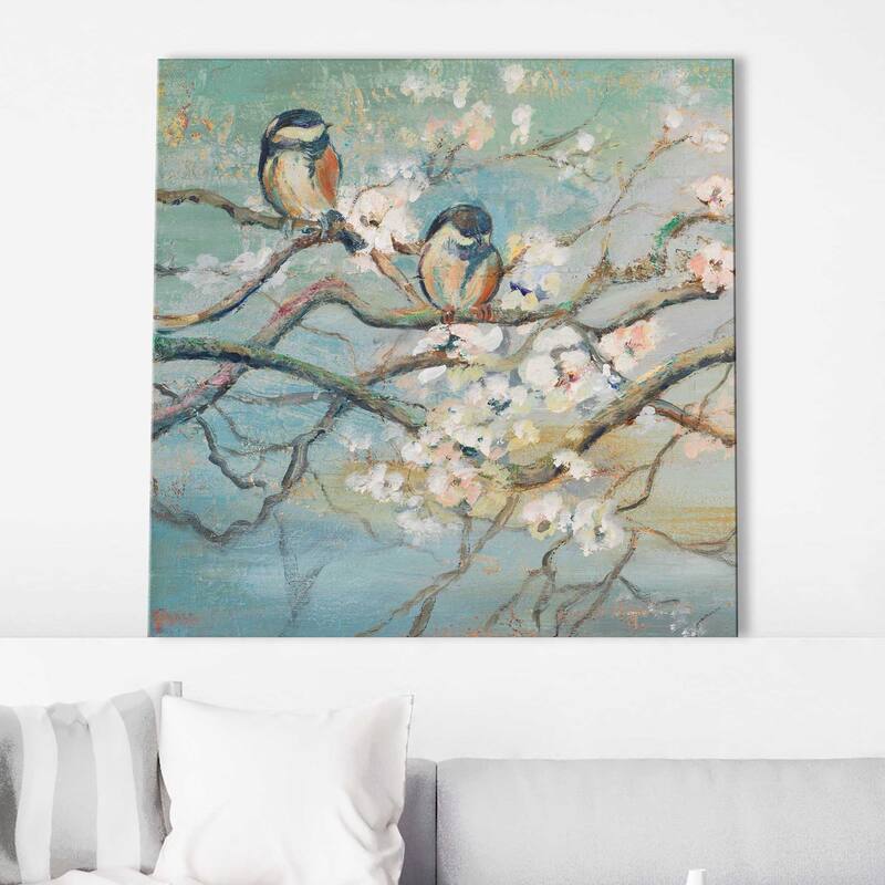 "Spring Branch with Birds 1" Print on Canvas