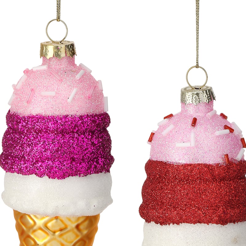 4.5" Glass Ice Cream Ornament Set of 2