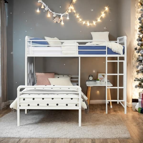 slide 2 of 8, Modern Geo Cutout Colorful Twin L-Shaped Bunk Bed White+Cool