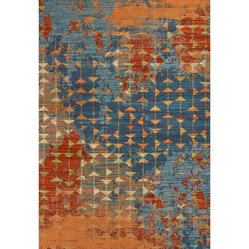 Domani Rustic Blues Geometric Overdyed Rug - 7'10" x 10'10" - Blue