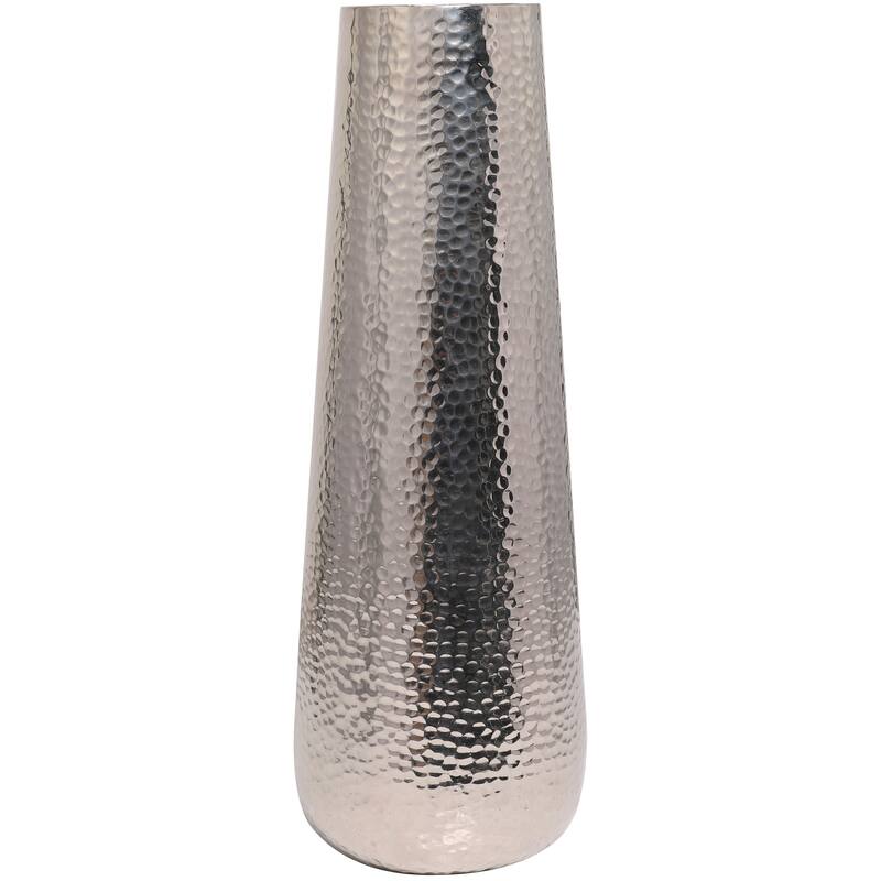 Silver Aluminum Metal Tall Hammered Vase